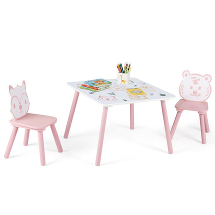 Kids Table and Chair Set with Animal Patterns, 3-Piece