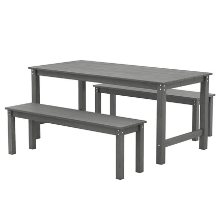 3 Pieces Outdoor Dining Table Set with 2 Benches