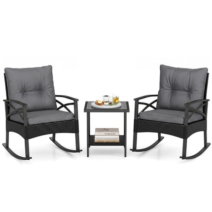 Outdoor Rattan Rocking Chair Set with Side Table - 3 Pieces