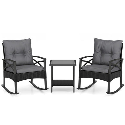 Outdoor Rattan Rocking Chair Set with Side Table - 3 Pieces