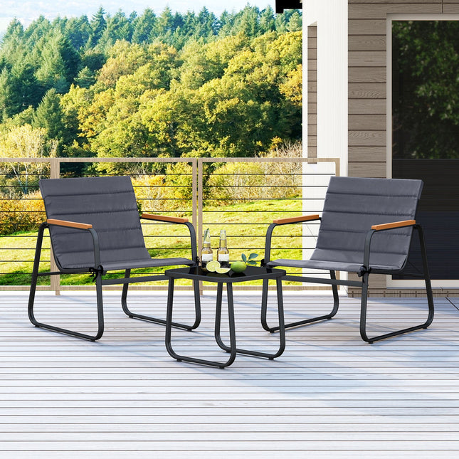 3 Pieces Patio Bistro Set Outdoor Fabric Conversation Set-Gray