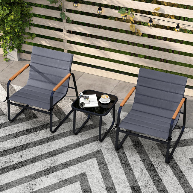 3 Pieces Patio Bistro Set Outdoor Fabric Conversation Set-Gray
