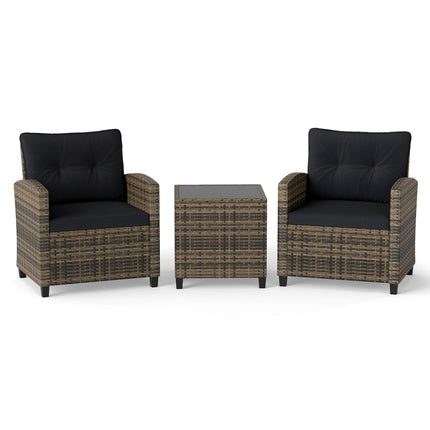 3-Piece Patio Conversation Set with Tempered Glass Table