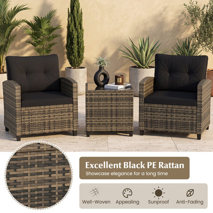 3-Piece Patio Conversation Set with Tempered Glass Table