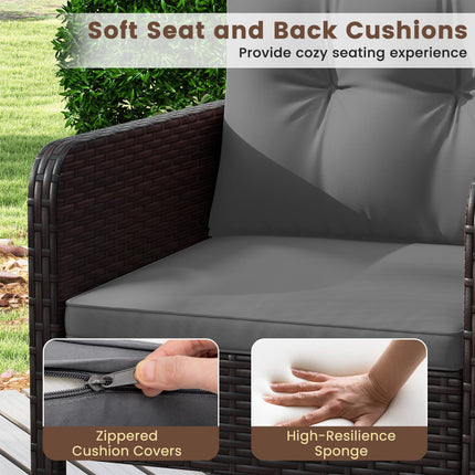 3 Pieces Patio PE Wicker Furniture Set with Cushions for Porch and Balcony
