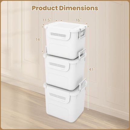 3 Pieces Plastic Storage Bins Stackable with Front Door and Side Handles-White