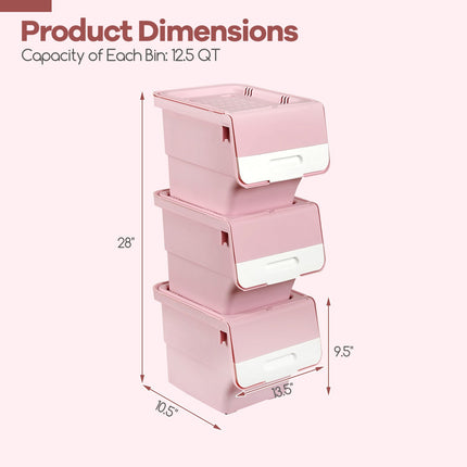 3 Pieces Storage Bins on Wheels Stackable Plastic Boxes with Stay-Open Lid (S)