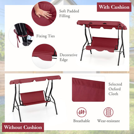 3-Seat Porch Swing with Canopy and Cushions