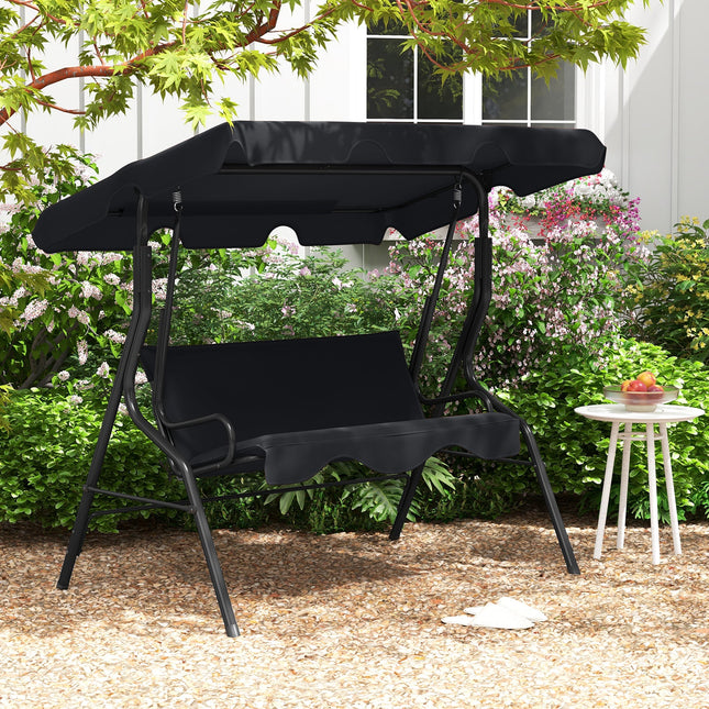 3 Seat Outdoor Patio Canopy Swing with Cushioned Steel Frame-Blue