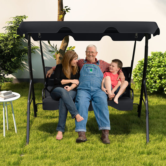 3 Seat Outdoor Patio Canopy Swing with Cushioned Steel Frame-Blue