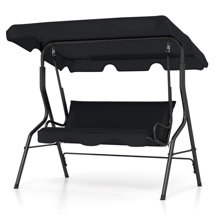 3 Seat Outdoor Patio Canopy Swing with Cushioned Steel Frame-Blue