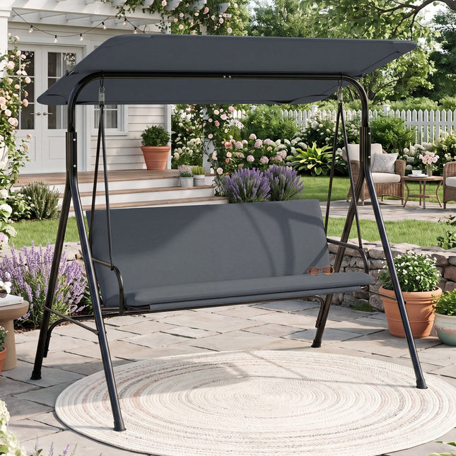 3-Seat Patio Swing Chair with Adjustable Canopy