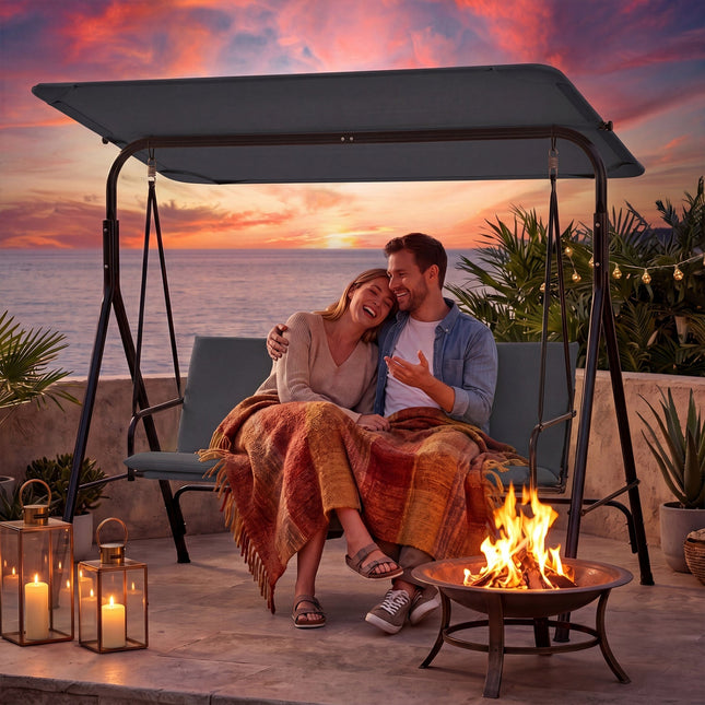 3-Seat Patio Swing Chair with Adjustable Canopy