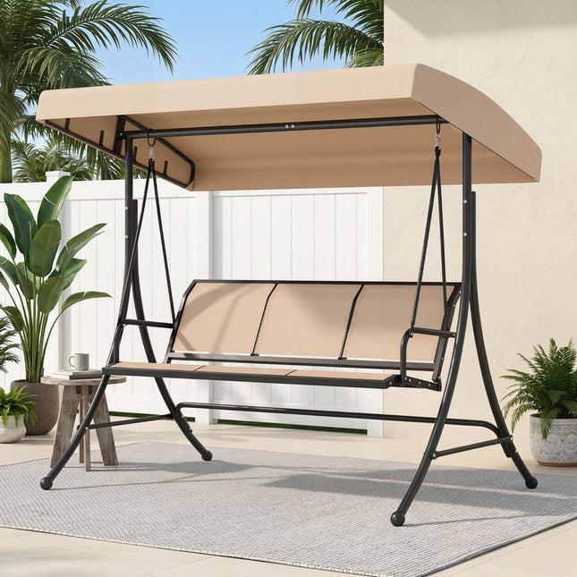 3-Seat Patio Swing Chair with Adjustable Canopy