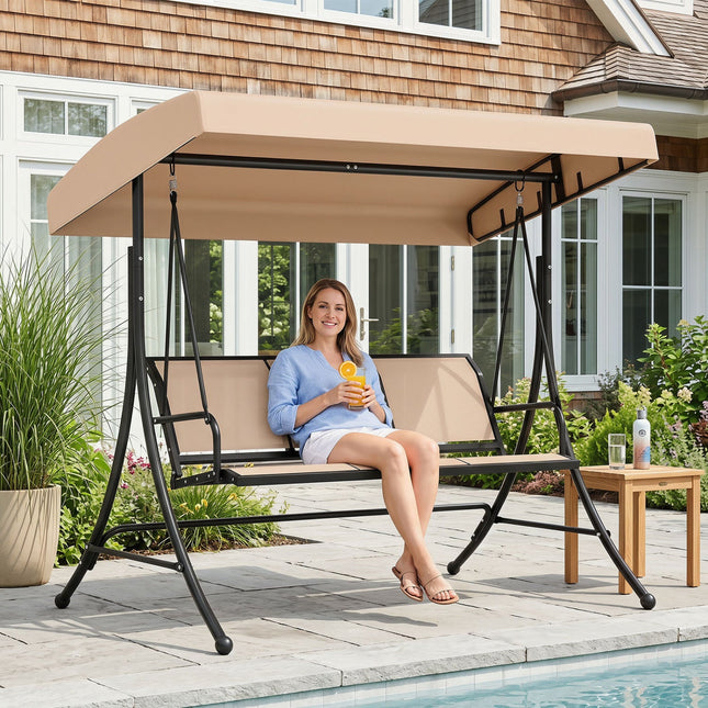 3-Seat Patio Swing Chair with Adjustable Canopy