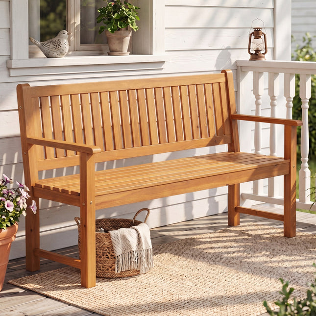 3-Seater Wooden Garden Bench with Backrest, 59 Inch