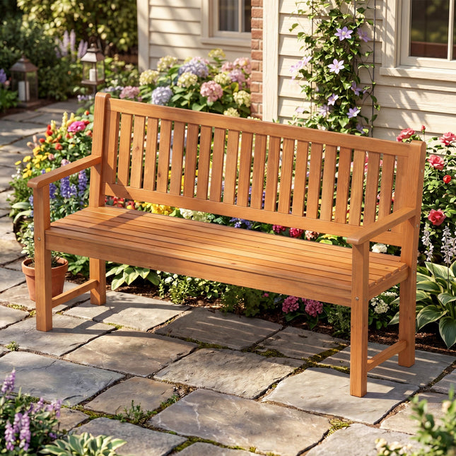 3-Seater Wooden Garden Bench with Backrest, 59 Inch