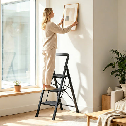 3-Step Folding Step Stool with Wide Anti-Slip Pedals