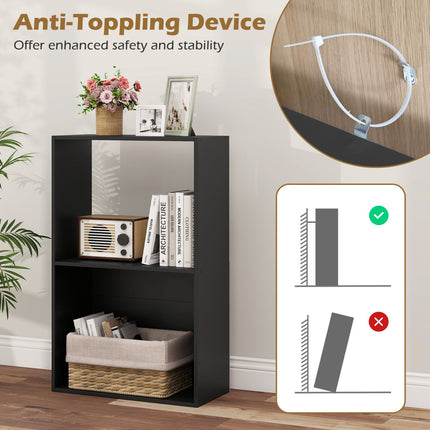 3-Tier Bookshelf with Open Storage Compartments