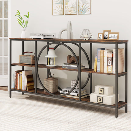 3-Tier Console Table with Faux Marble Top and Storage Shelves for Hallway Living Room