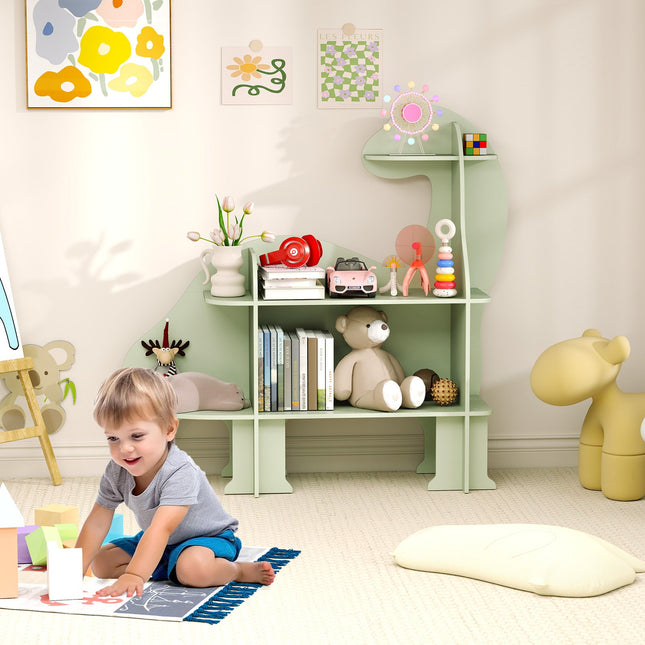 3-Tier Dinosaur Kids Bookshelf for Children-Green
