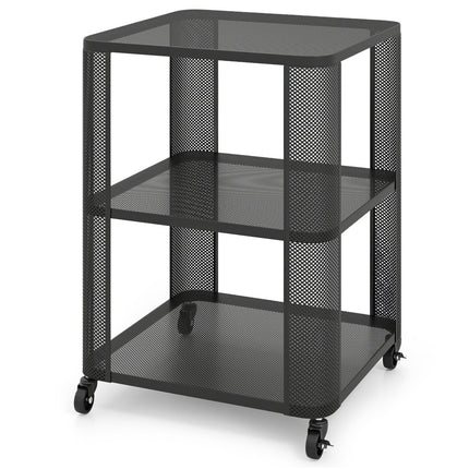 3-Tier End Table with Wheels Rolling Side Table with Open Storage Shelves