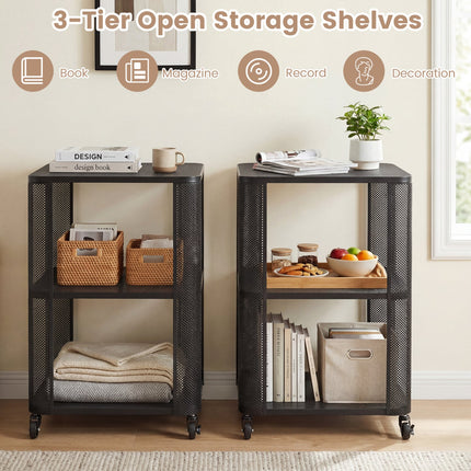 3-Tier End Table with Wheels Rolling Side Table with Open Storage Shelves