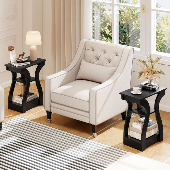3-Tier End Tables with Charging Station Set of 2 with Open Storage Shelves