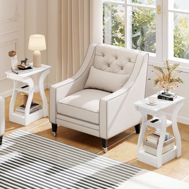 3-Tier End Tables with Charging Station Set of 2 with Open Storage Shelves