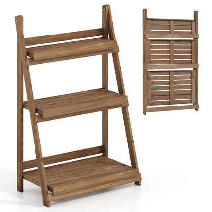 3-Tier Foldable Plant Stand with Slatted Shelves