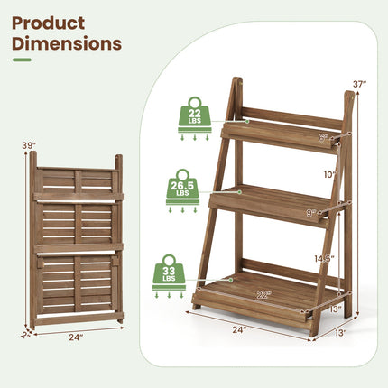 3-Tier Foldable Plant Stand with Slatted Shelves