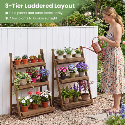 3-Tier Foldable Plant Stand with Slatted Shelves
