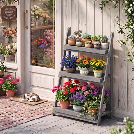3-Tier Foldable Plant Stand with Slatted Shelves