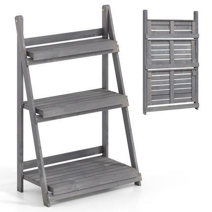 3-Tier Foldable Plant Stand with Slatted Shelves