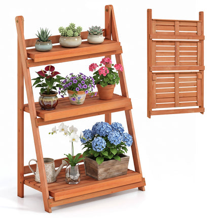 3-Tier Foldable Plant Stand with Slatted Shelves