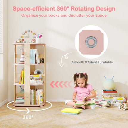 3-Tier Freestanding Corner Toddler Book Rack with 12 Sectors-Pink