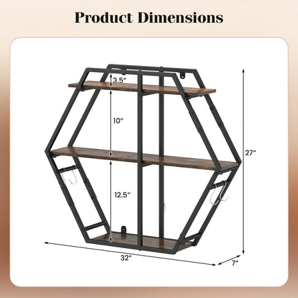 3-Tier Geometric Bookcase with S-Shaped Hooks for Living Room