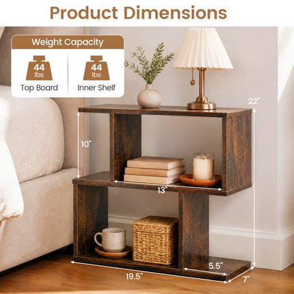 3-Tier Geometric Bookshelf Set of 2 - S-Shape Display Shelf