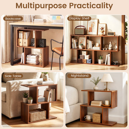 3-Tier Geometric Bookshelf Set of 2 - S-Shape Display Shelf