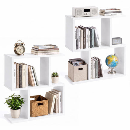 3-Tier Geometric Bookshelf Set of 2 - S-Shape Display Shelf