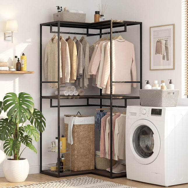 3-Tier Heavy Duty Clothes Rack with 3 Shelves & 2 Hanging Racks