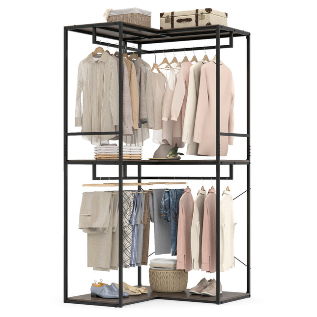3-Tier Heavy Duty Clothes Rack with 3 Shelves & 2 Hanging Racks