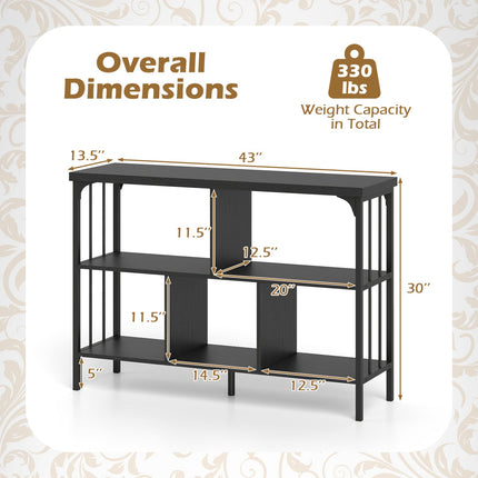 3-Tier Horizontal Cubby Bookshelf with Open Shelves