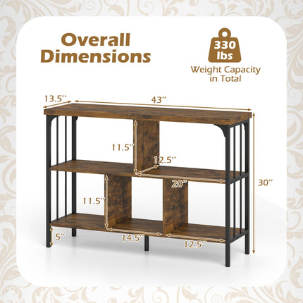 3-Tier Horizontal Cubby Bookshelf with Open Shelves