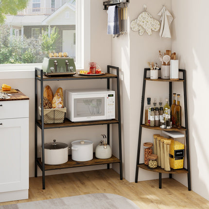 3-Tier Ladder Shelf and Corner Shelf Set with Metal Frame