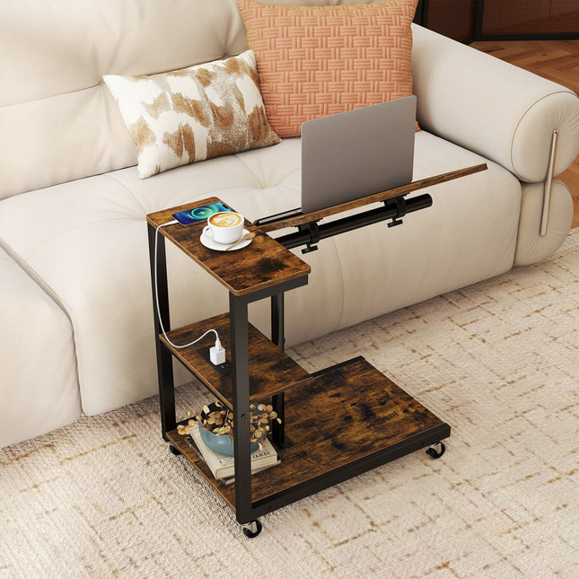 3-Tier Mobile Couch Side Table with Tiltable Tabletop