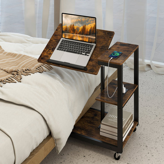 3-Tier Mobile Couch Side Table with Tiltable Tabletop