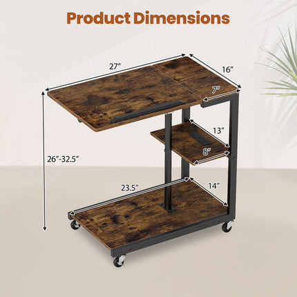 3-Tier Mobile Couch Side Table with Tiltable Tabletop