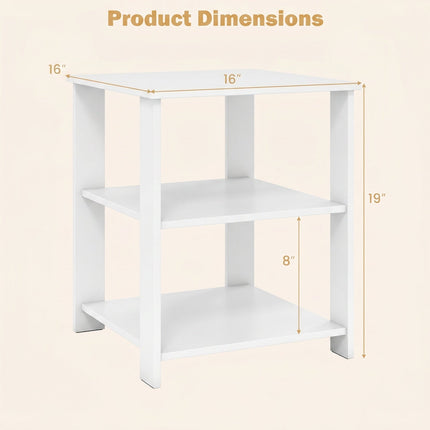 3-Tier Square Side Table with Open Storage Shelves