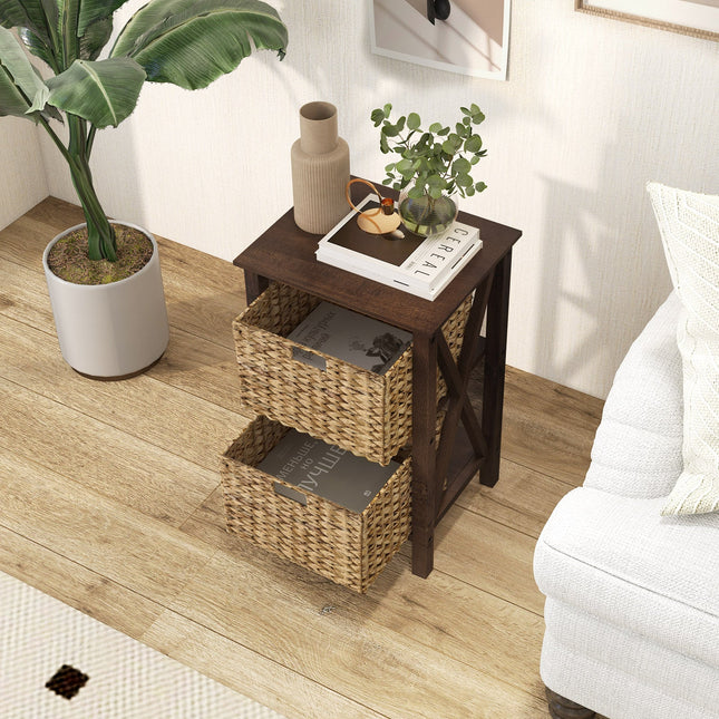3/4-Tier Nightstand with 2 Seagrass Baskets Narrow X-Design-3